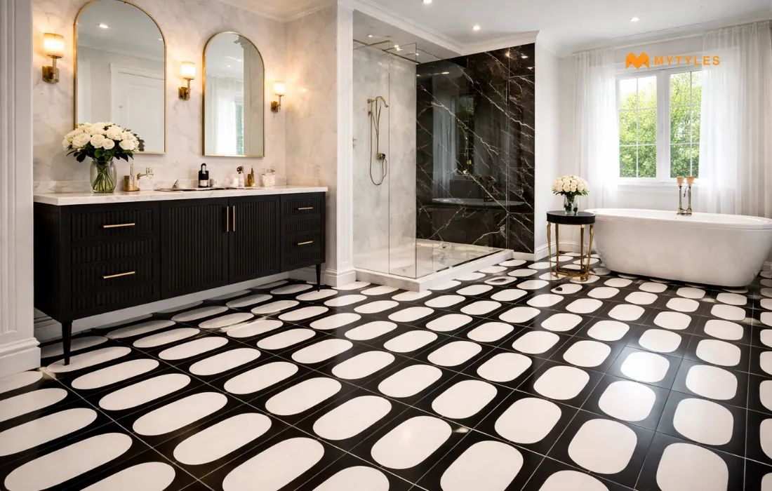 Black and White Tile in Bathroom